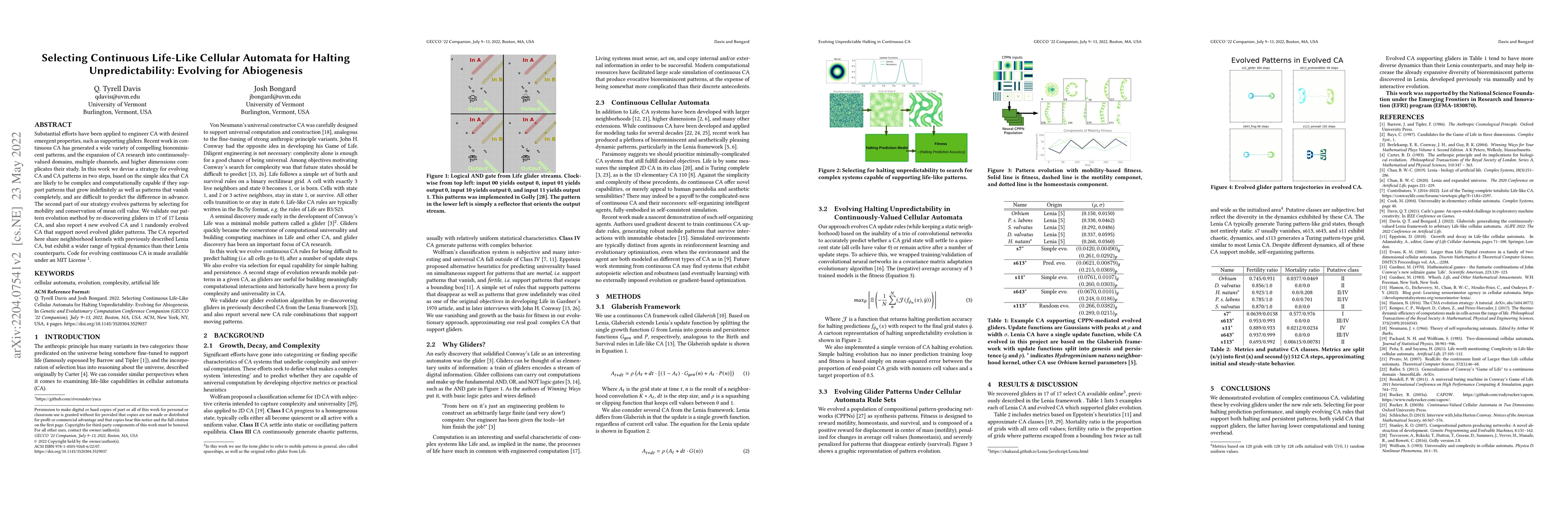 Thumbnail for Selecting Continuous Life-Like Cellular Automata for Halting
  Unpredictability: Evolving for Abiogenesis