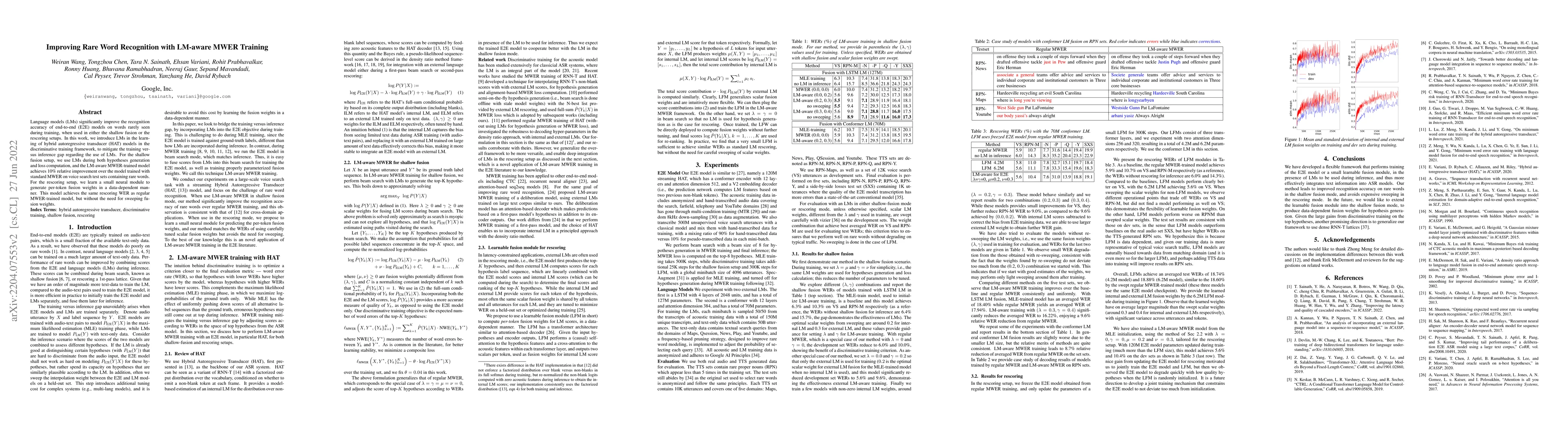 Thumbnail for Improving Rare Word Recognition with LM-aware MWER Training