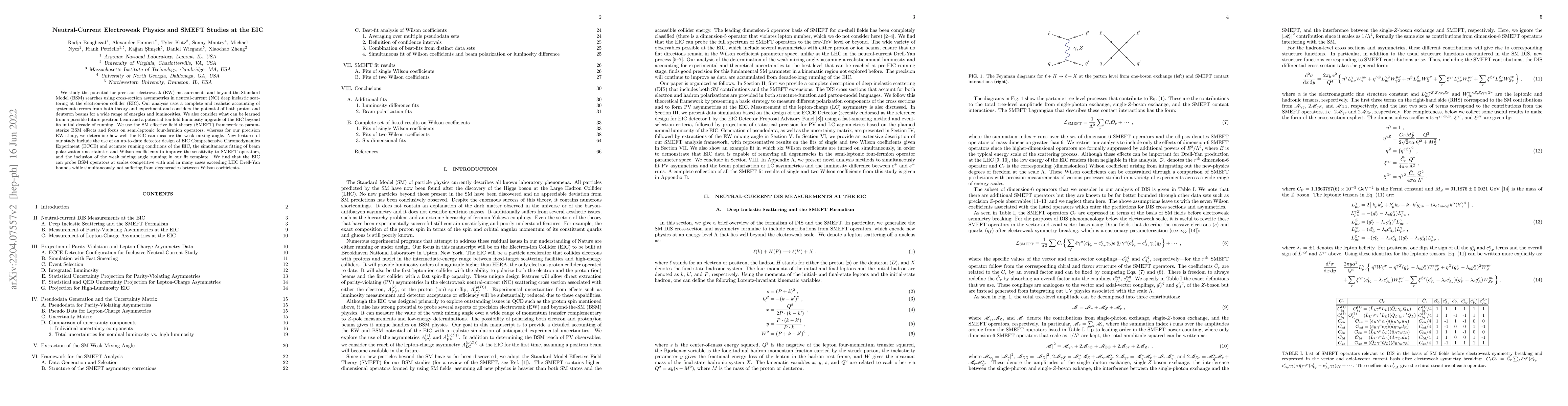 Thumbnail for Neutral-Current Electroweak Physics and SMEFT Studies at the EIC