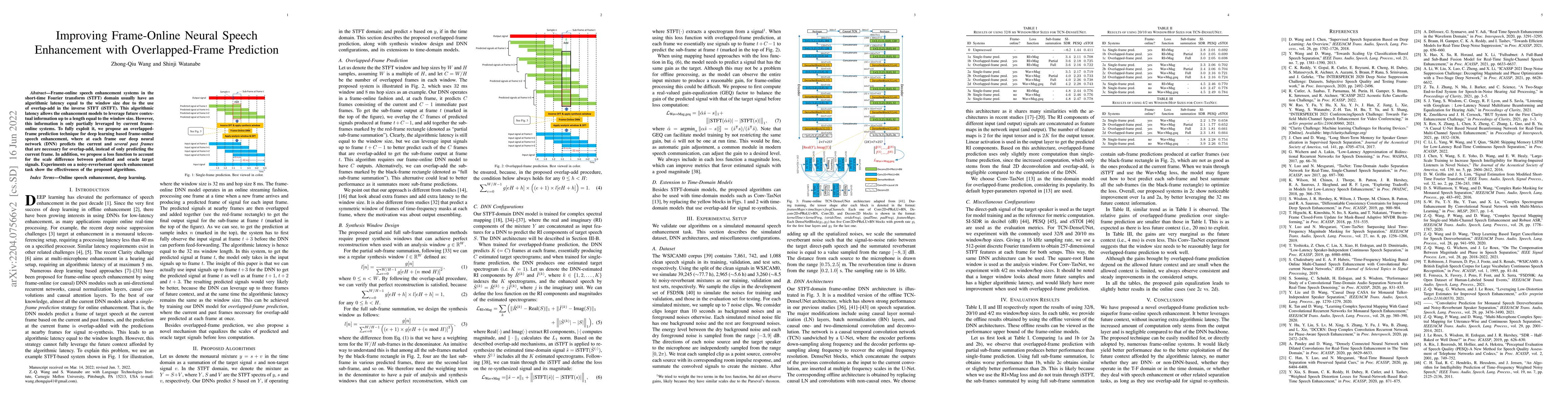 Thumbnail for Improving Frame-Online Neural Speech Enhancement with Overlapped-Frame
  Prediction