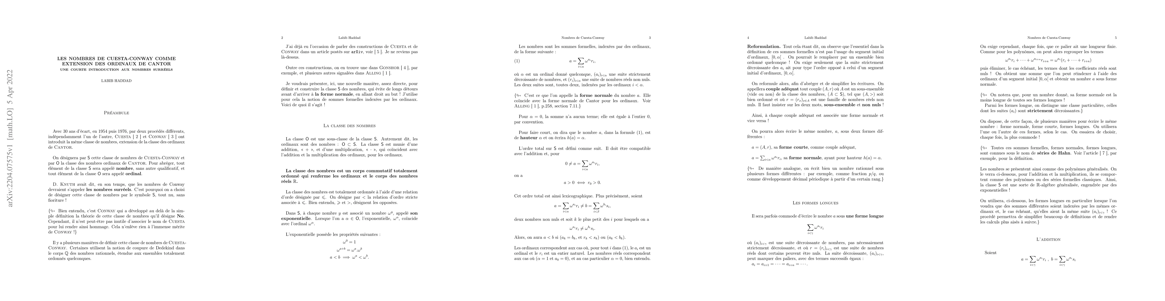 Thumbnail for Les nombres de Cuesta-Conway comme extension des ordinaux de Cantor: une
  courte introduction aux nombres surr\'eels