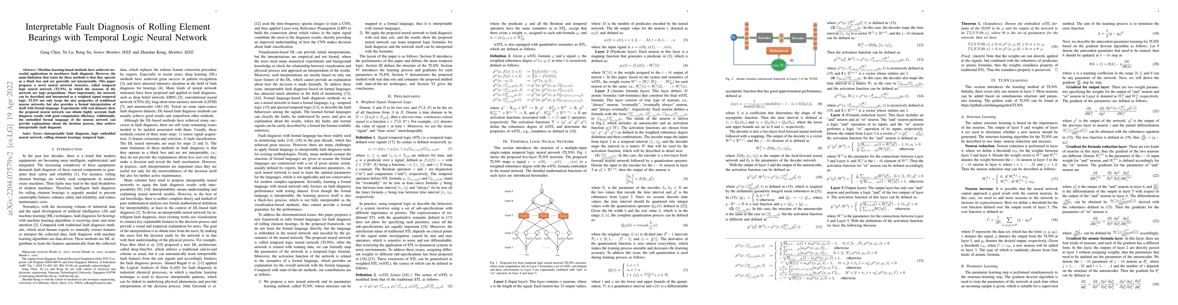 Thumbnail for Interpretable Fault Diagnosis of Rolling Element Bearings with Temporal
  Logic Neural Network