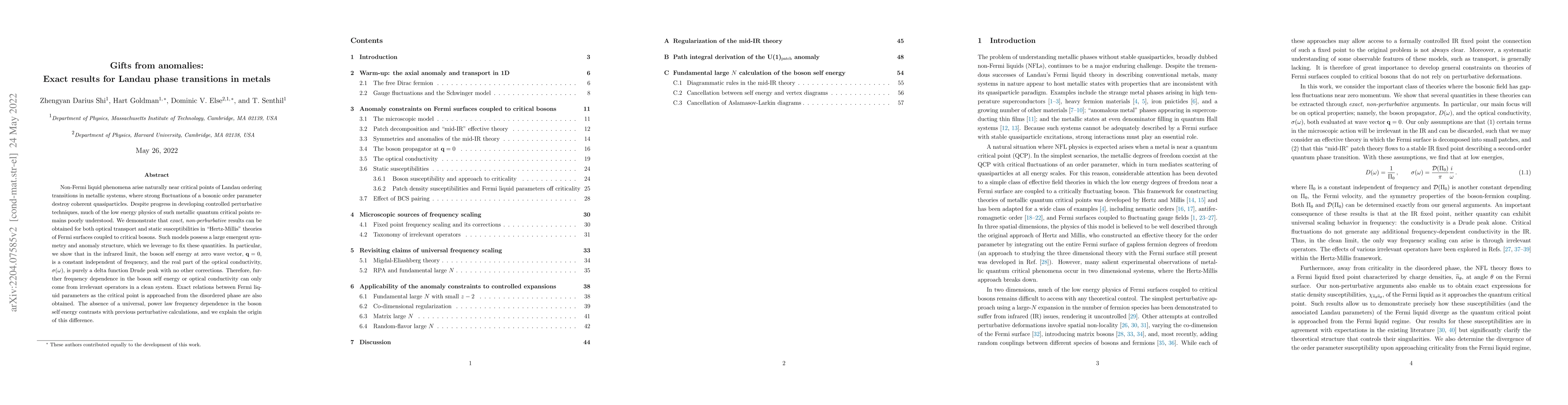 Thumbnail for Gifts from anomalies: Exact results for Landau phase transitions in
  metals