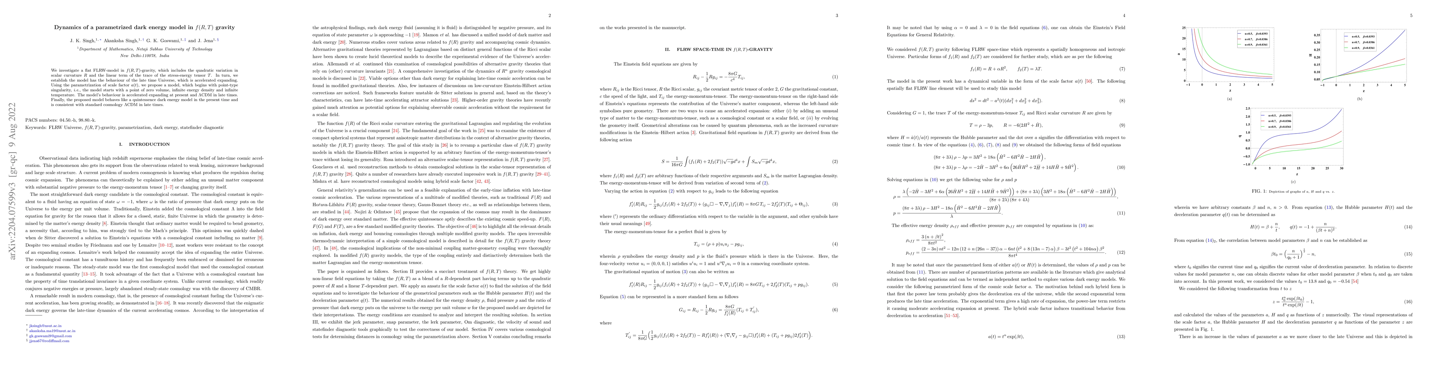 Thumbnail for Dynamics of a parametrized dark energy model in $f(R,T)$ gravity