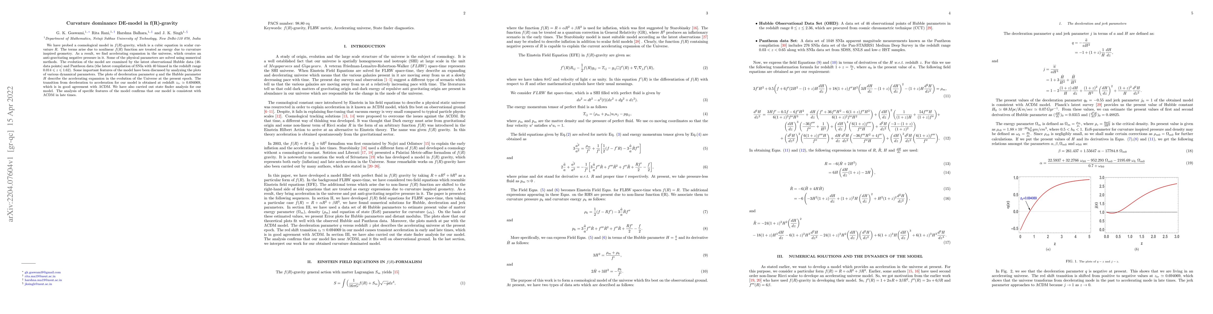 Thumbnail for Curvature dominance DE-model in $f(R)$-gravity