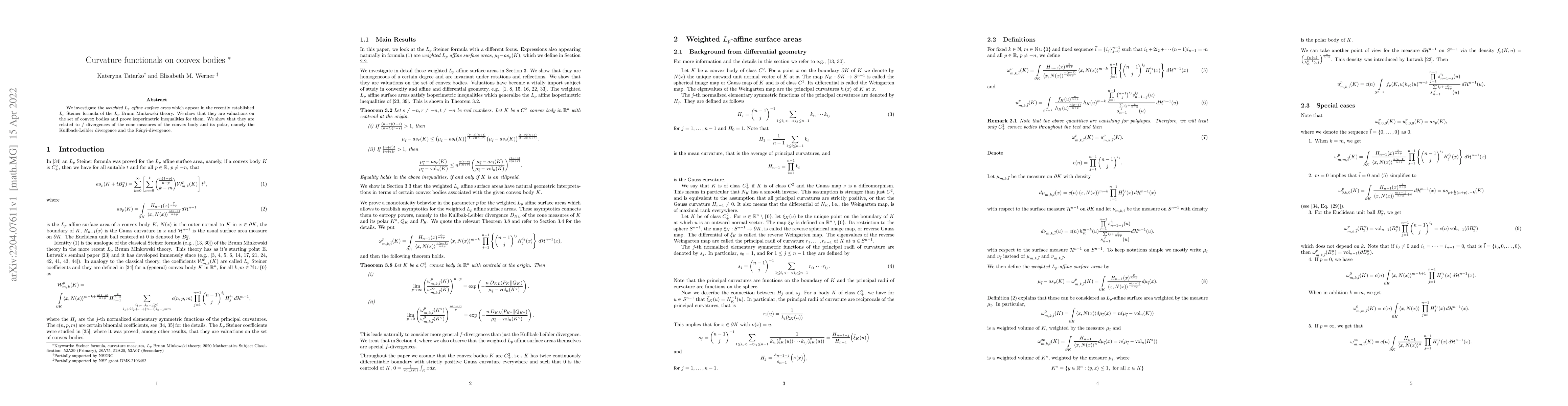 Thumbnail for Curvature functionals on convex bodies