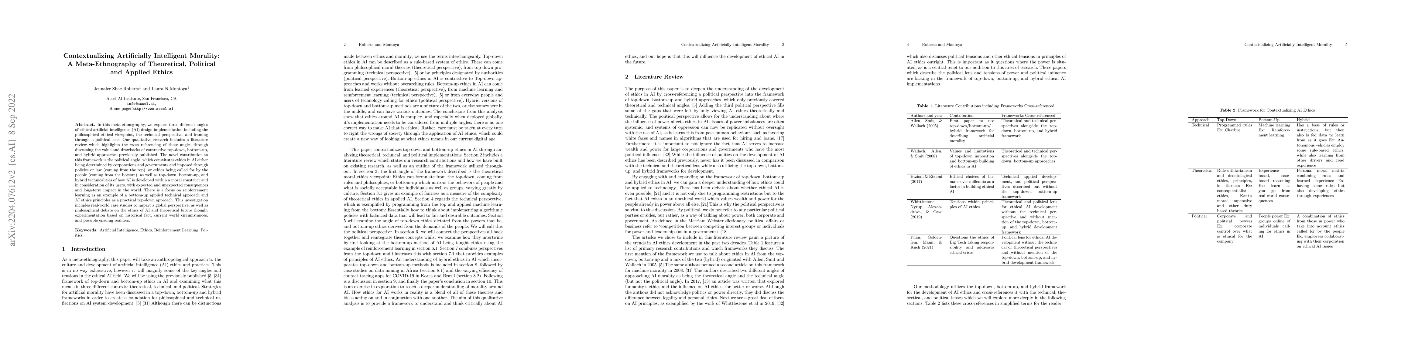 Thumbnail for Contextualizing Artificially Intelligent Morality: A Meta-Ethnography of
  Top-Down, Bottom-Up, and Hybrid Models for Theoretical and Applied Ethics in
  Artificial Intelligence