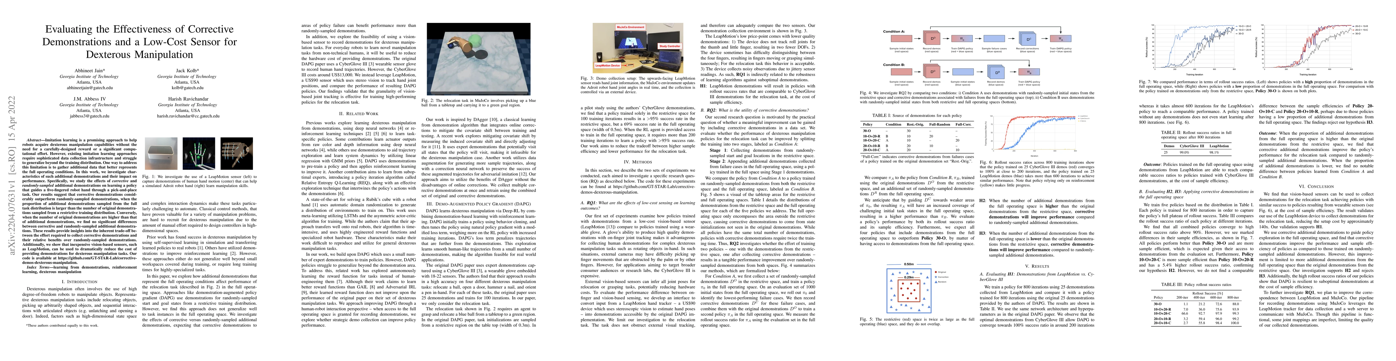 Thumbnail for Evaluating the Effectiveness of Corrective Demonstrations and a Low-Cost
  Sensor for Dexterous Manipulation