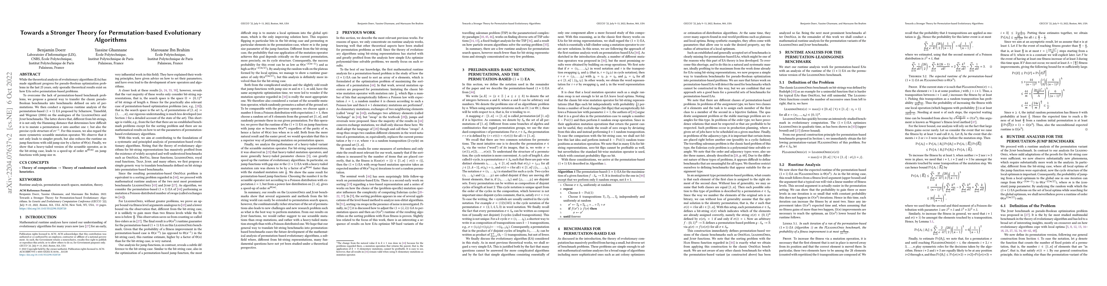 Thumbnail for Towards a Stronger Theory for Permutation-based Evolutionary Algorithms