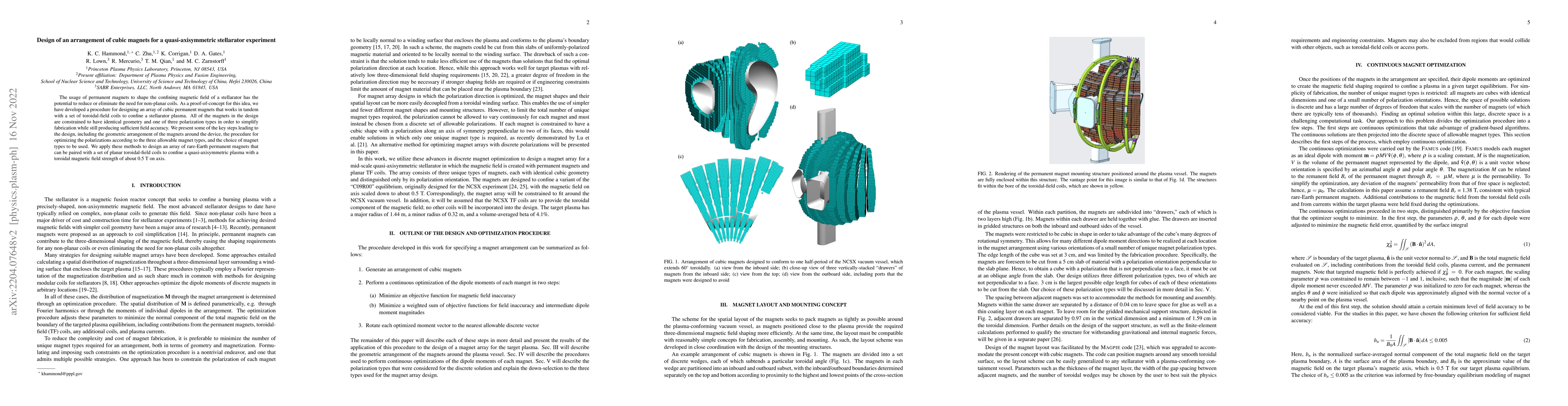 Thumbnail for Design of an arrangement of cubic magnets for a quasi-axisymmetric
  stellarator experiment