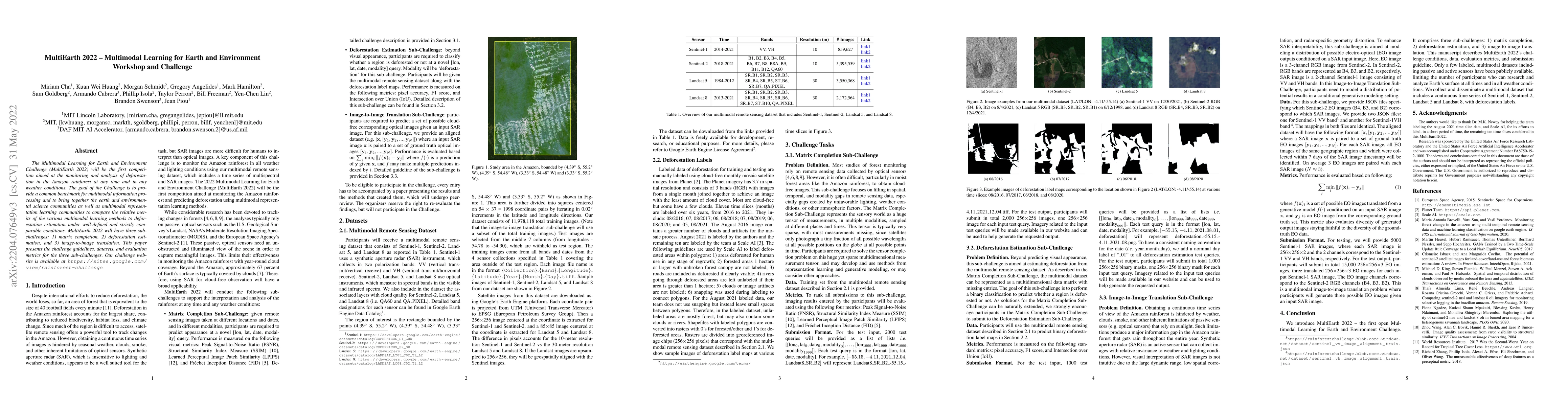 Thumbnail for MultiEarth 2022 -- Multimodal Learning for Earth and Environment
  Workshop and Challenge