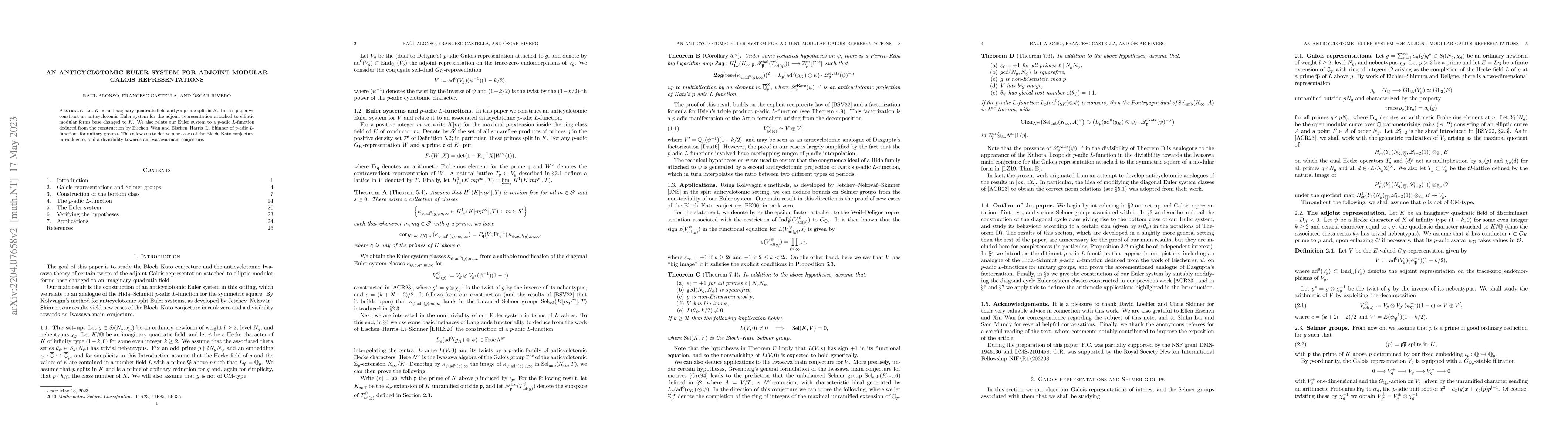 Thumbnail for An anticyclotomic Euler system for adjoint modular Galois
  representations