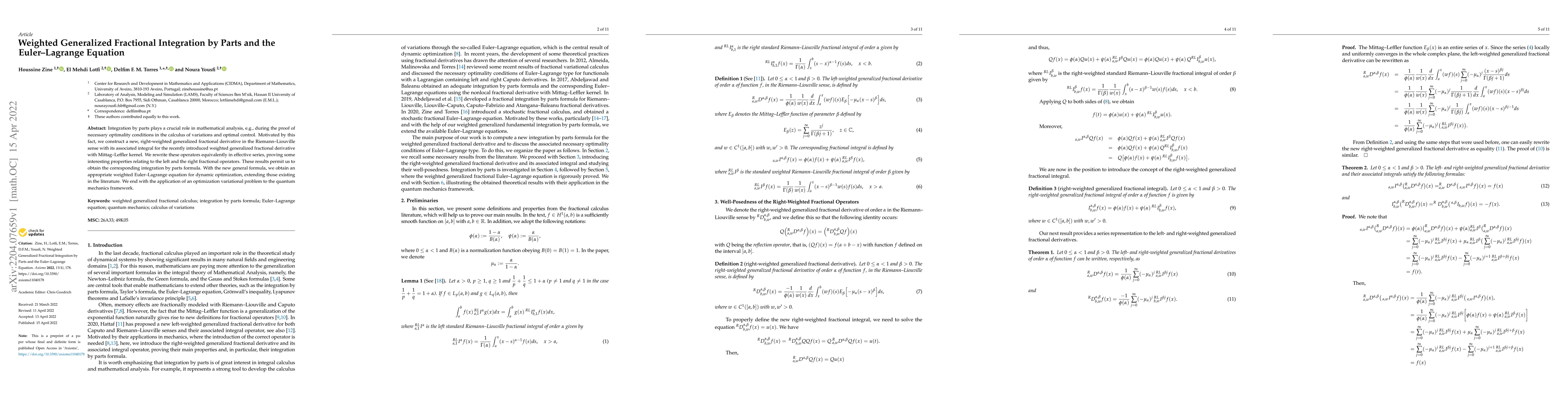 Thumbnail for Weighted Generalized Fractional Integration by Parts and the
  Euler-Lagrange Equation