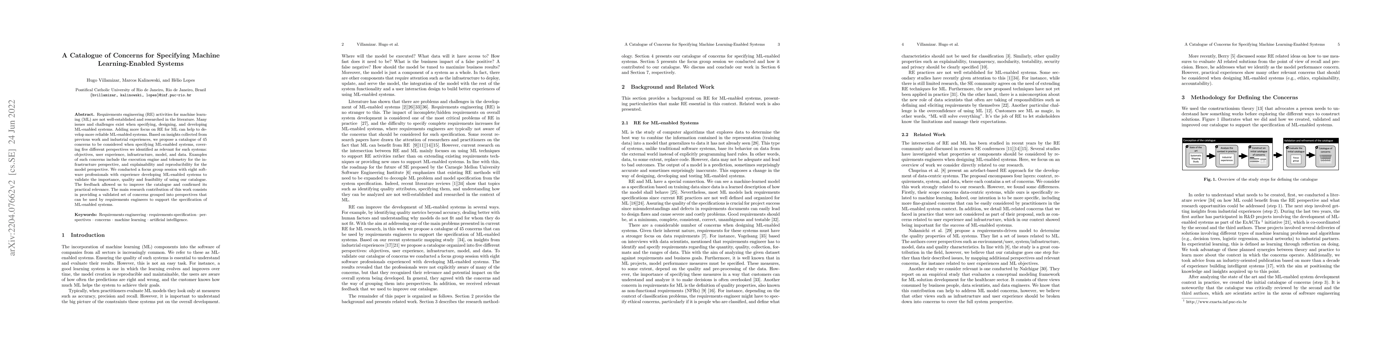Thumbnail for A Catalogue of Concerns for Specifying Machine Learning-Enabled Systems