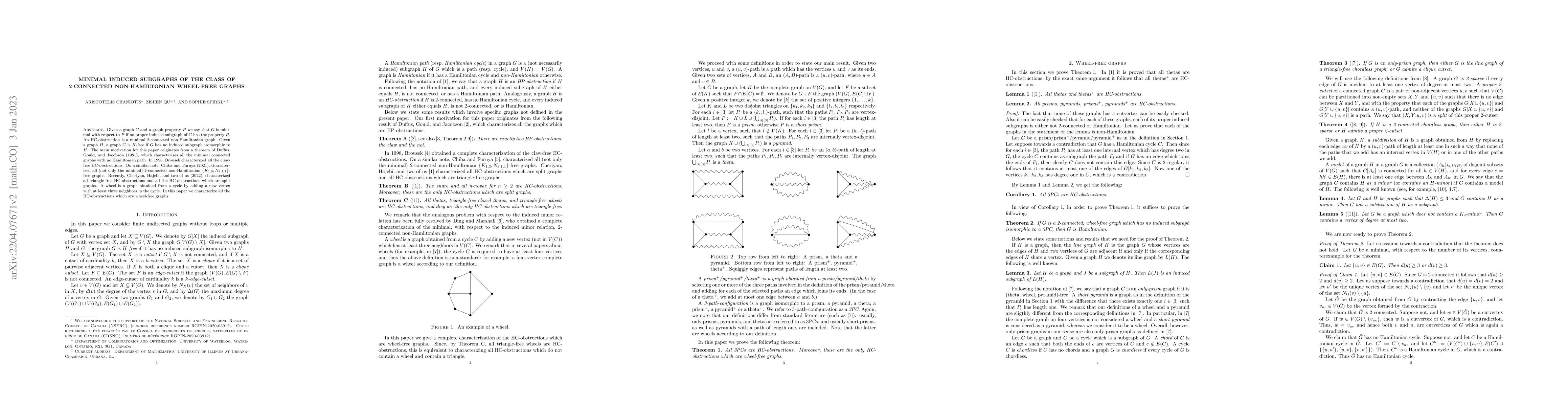 Thumbnail for Minimal induced subgraphs of the class of 2-connected non-Hamiltonian
  wheel-free graphs