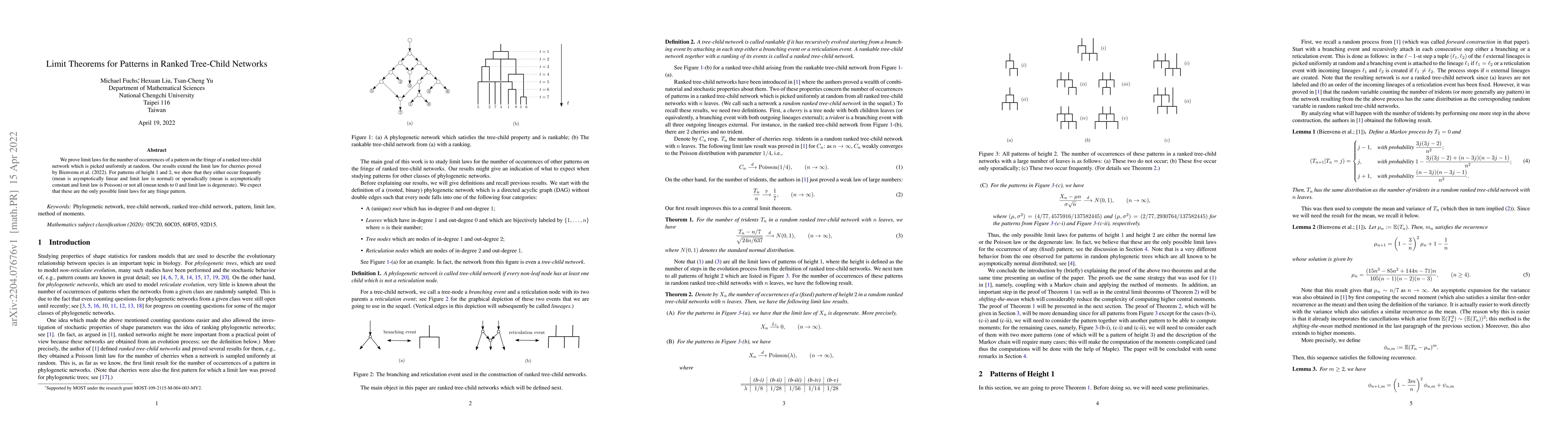 Thumbnail for Limit Theorems for Patterns in Ranked Tree-Child Networks