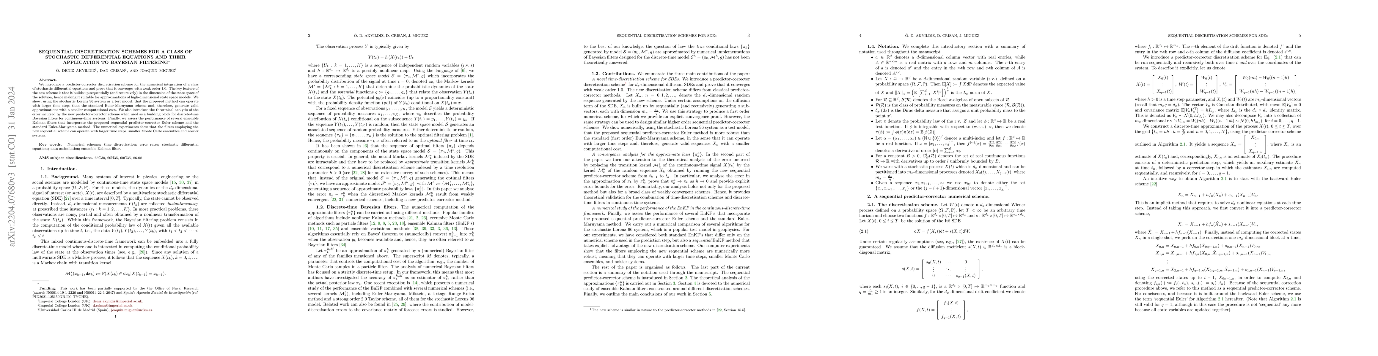 Thumbnail for Sequential discretisation schemes for a class of stochastic differential
  equations and their application to Bayesian filtering