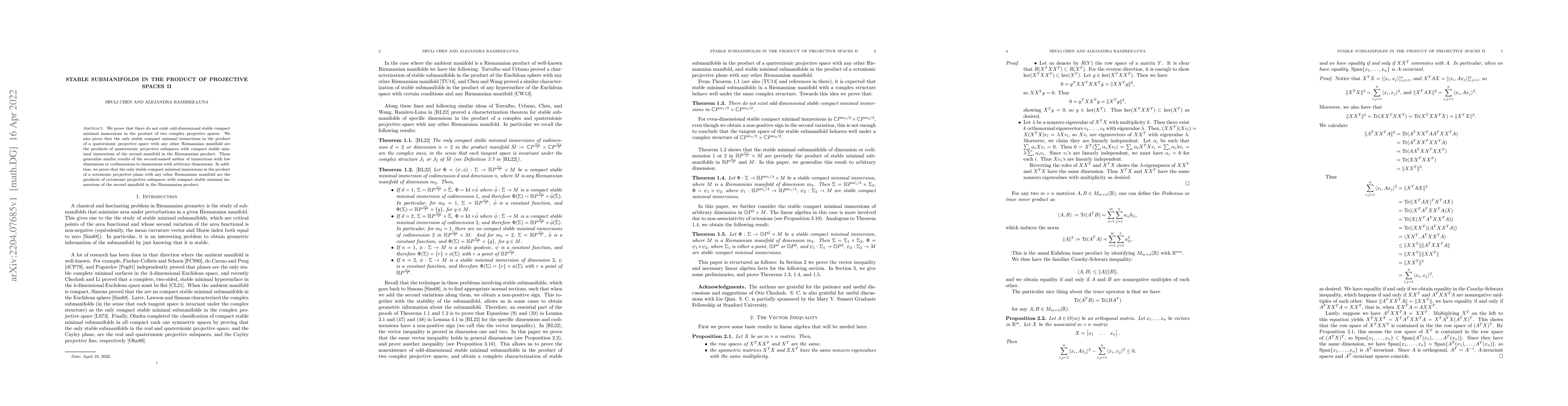 Thumbnail for Stable submanifolds in the product of projective spaces II