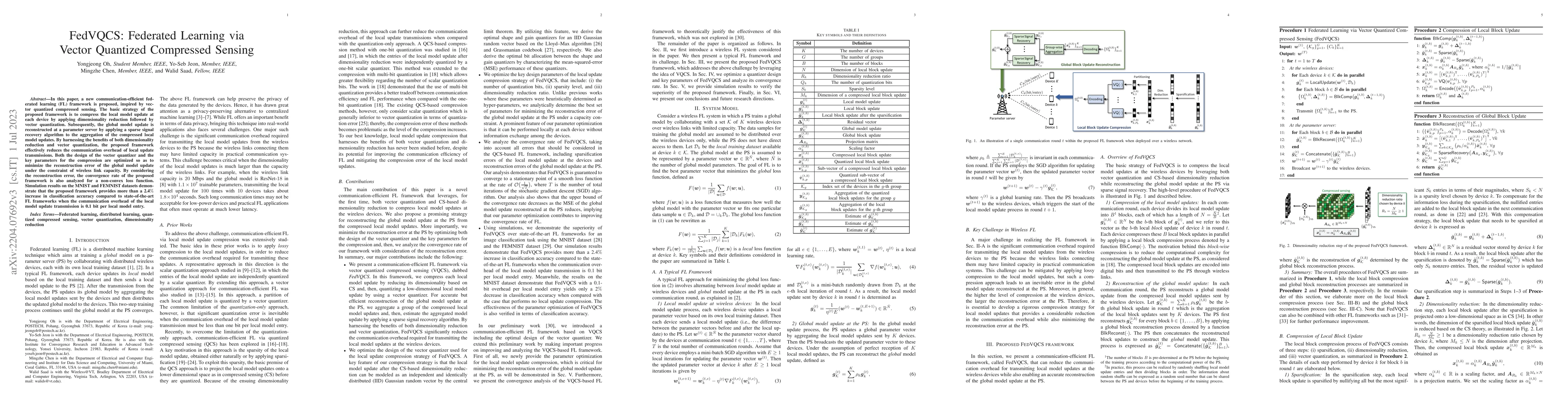 Thumbnail for FedVQCS: Federated Learning via Vector Quantized Compressed Sensing