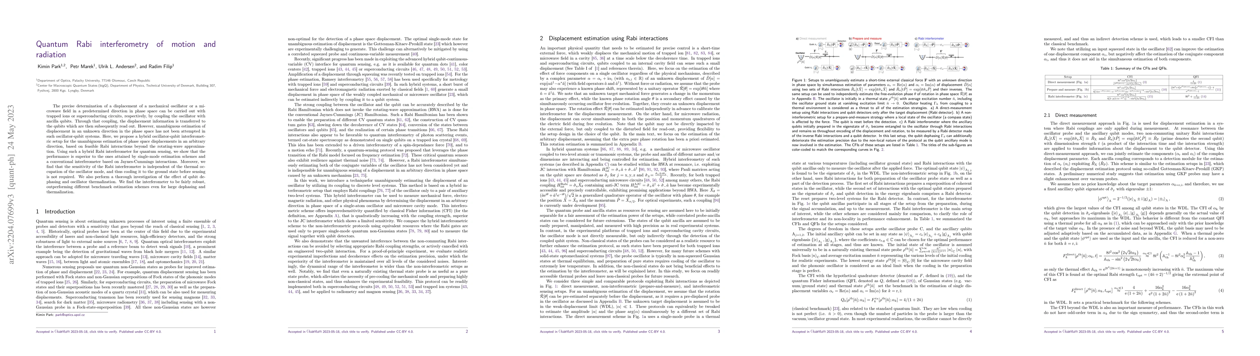 Thumbnail for Quantum Rabi interferometry of motion and radiation