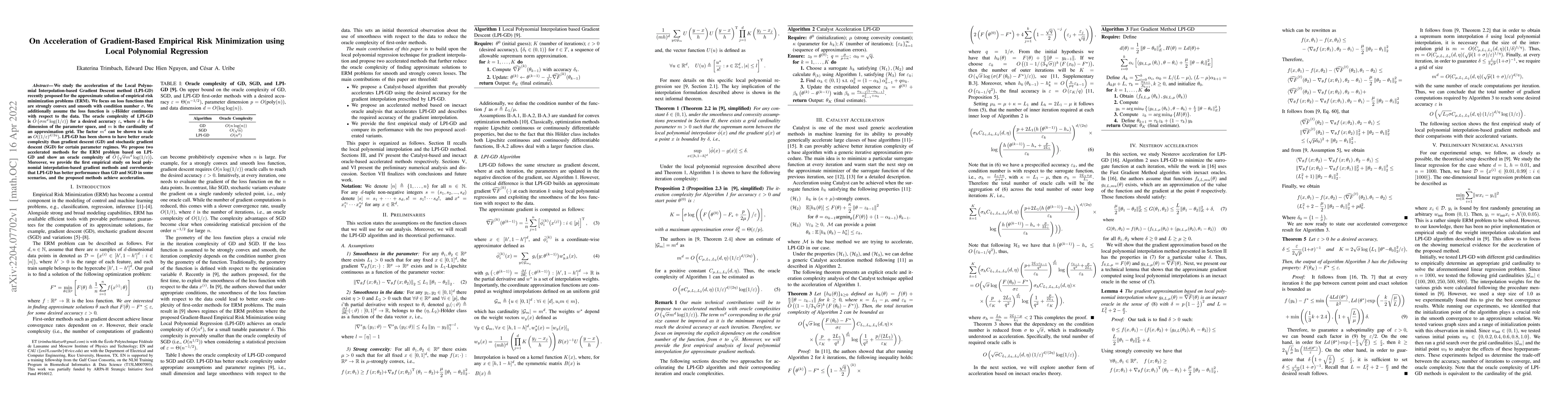 Thumbnail for On Acceleration of Gradient-Based Empirical Risk Minimization using
  Local Polynomial Regression