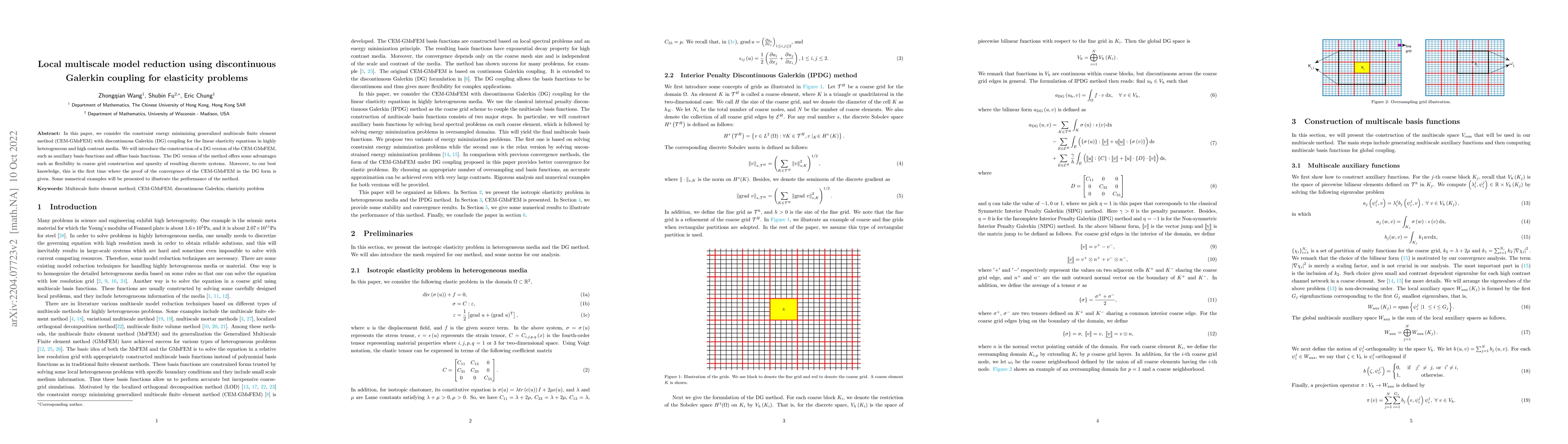 Thumbnail for Local multiscale model reduction using discontinuous Galerkin coupling
  for elasticity problems