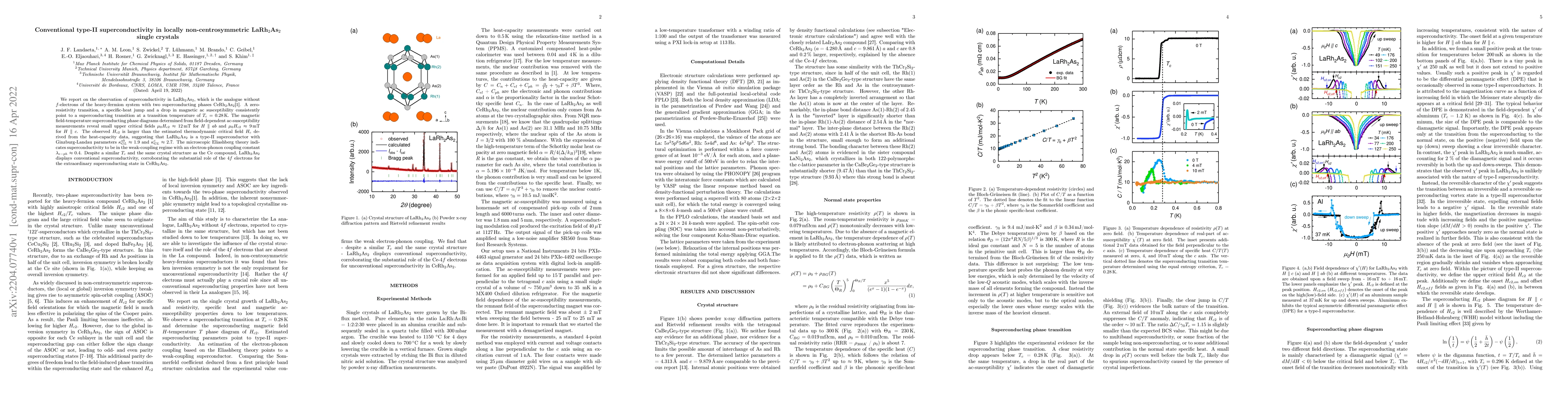 Thumbnail for Conventional type-II superconductivity in locally non-centrosymmetric
  LaRh$_2$As$_2$ single crystals