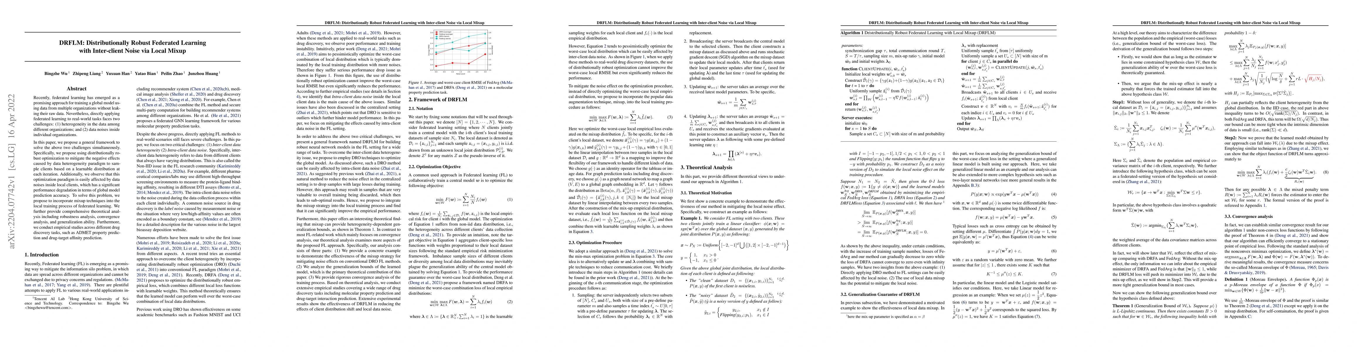 Thumbnail for DRFLM: Distributionally Robust Federated Learning with Inter-client
  Noise via Local Mixup