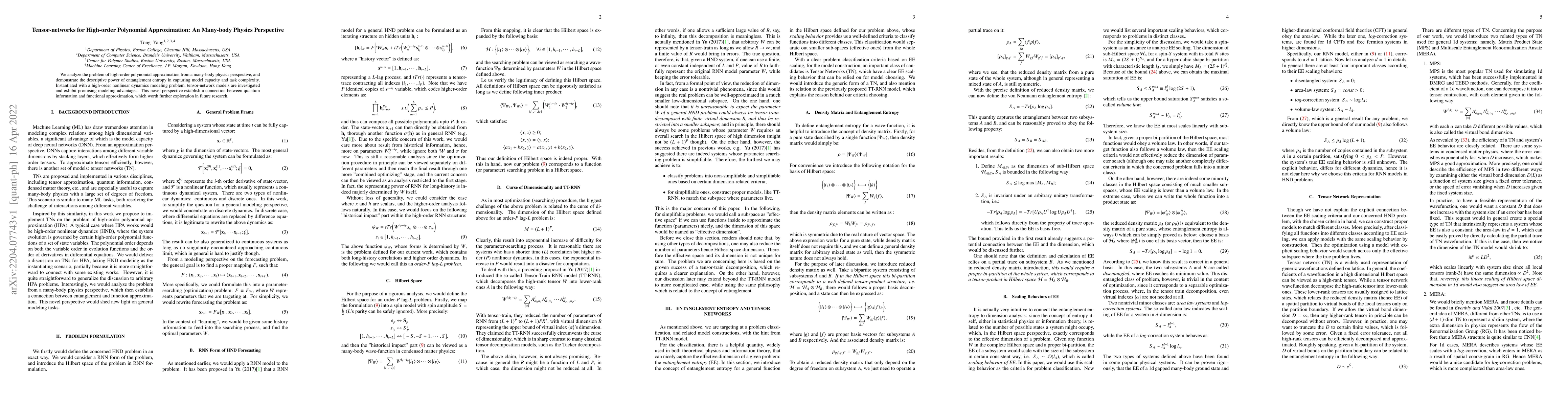 Thumbnail for Tensor-networks for High-order Polynomial Approximation: A Many-body
  Physics Perspective