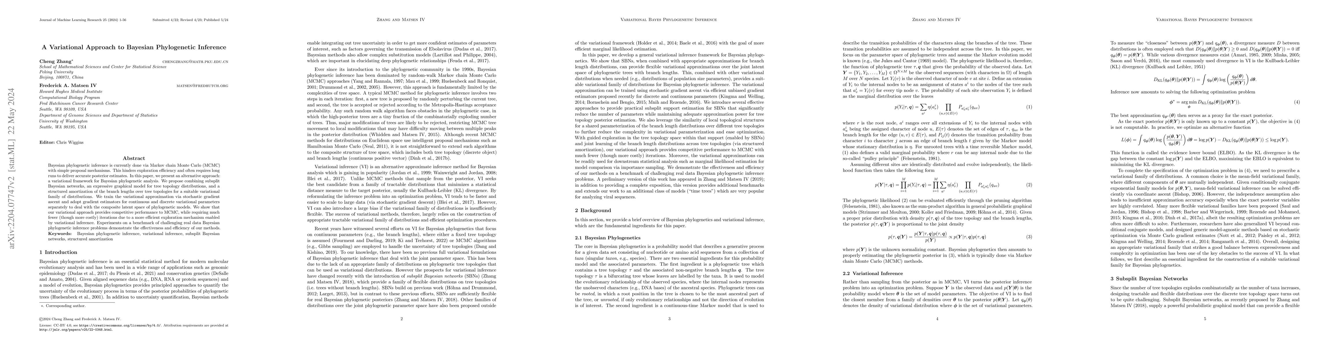 Thumbnail for A Variational Approach to Bayesian Phylogenetic Inference