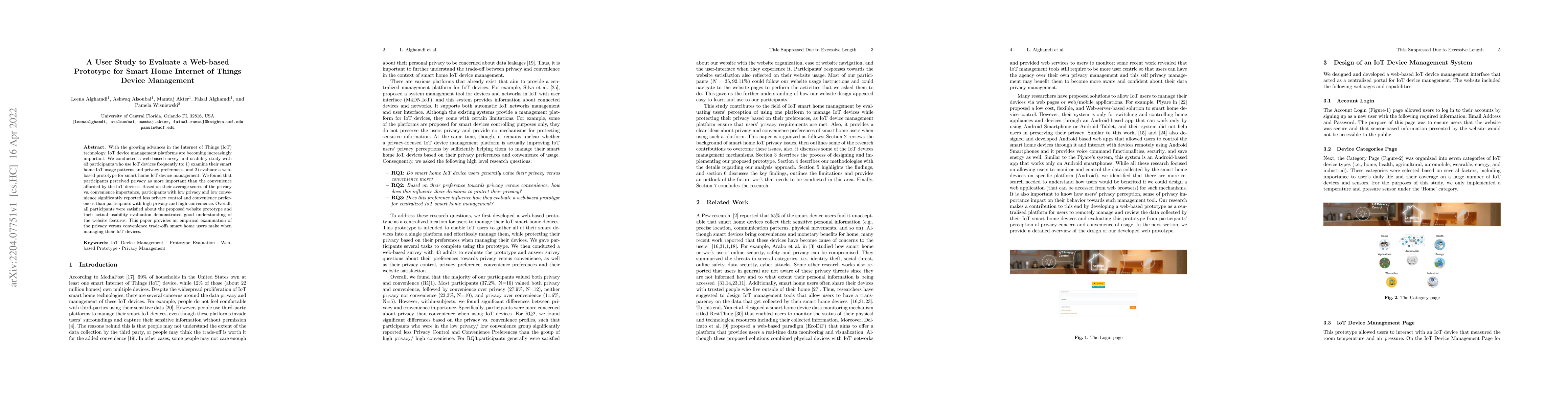 Thumbnail for A User Study to Evaluate a Web-based Prototype for Smart Home Internet
  of Things Device Management