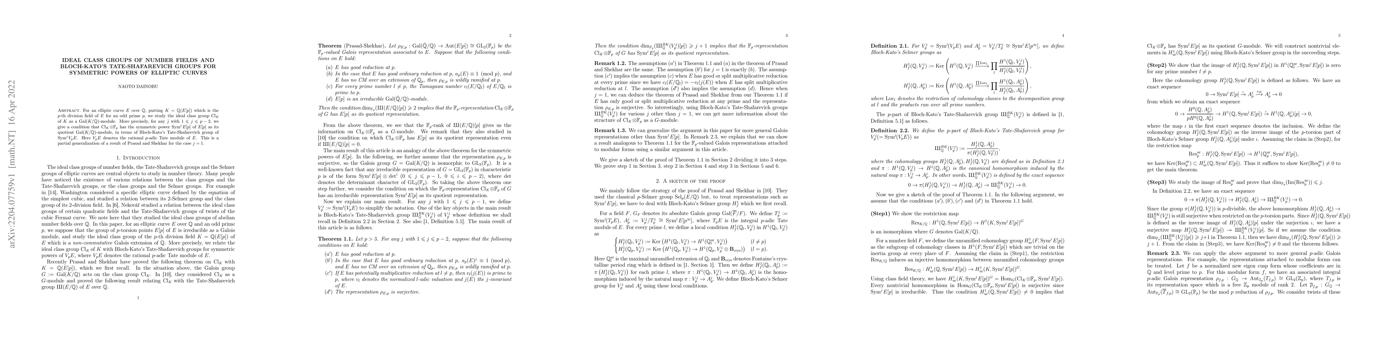Thumbnail for Ideal class groups of number fields and Bloch-Kato's Tate-Shafarevich
  groups for symmetric powers of elliptic curves