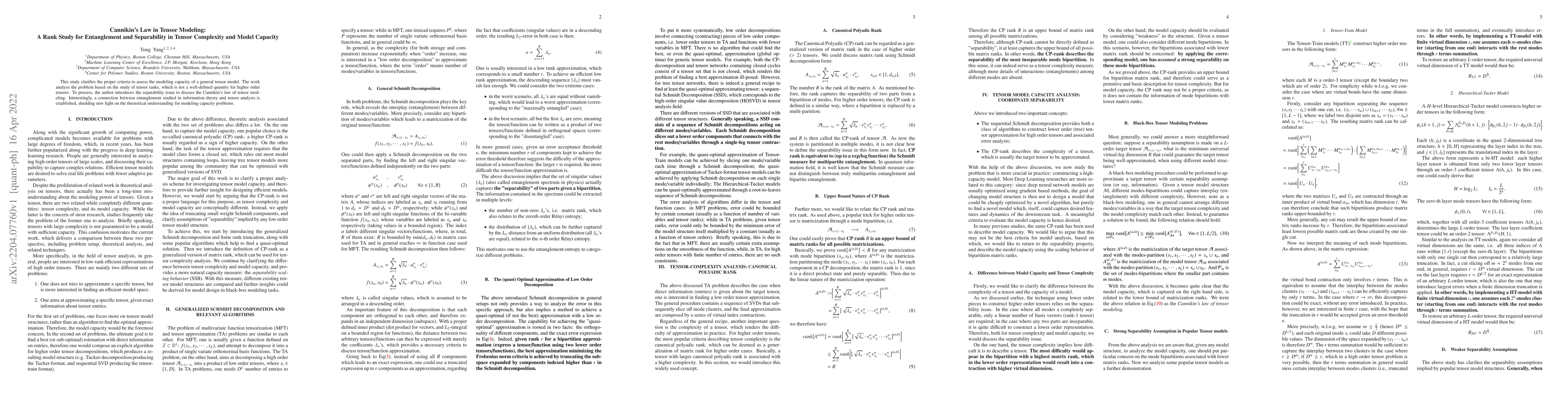 Thumbnail for Cannikin's Law in Tensor Modeling: A Rank Study for Entanglement and
  Separability in Tensor Complexity and Model Capacity