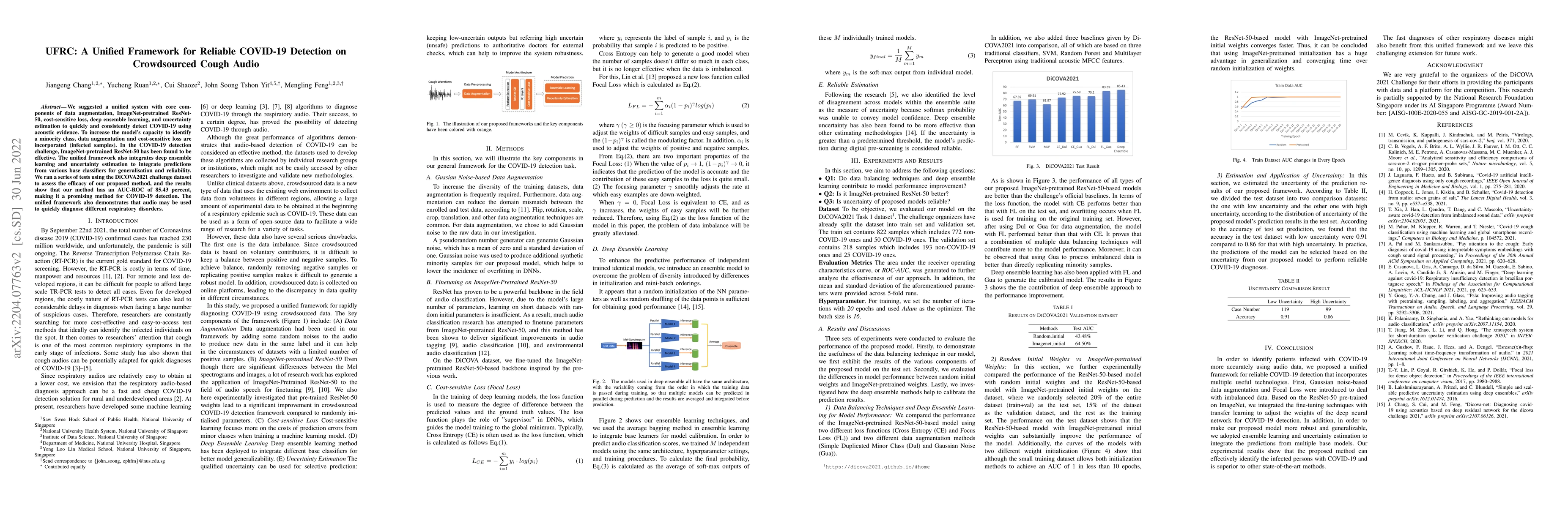Thumbnail for UFRC: A Unified Framework for Reliable COVID-19 Detection on
  Crowdsourced Cough Audio