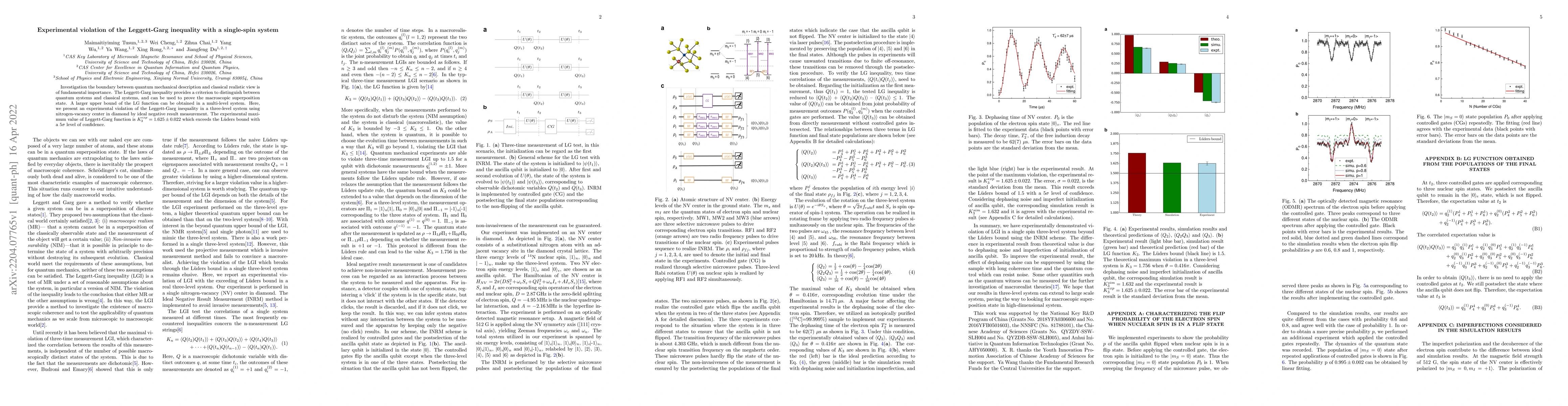 Thumbnail for Experimental violation of the Leggett-Garg inequality with a single-spin
  system