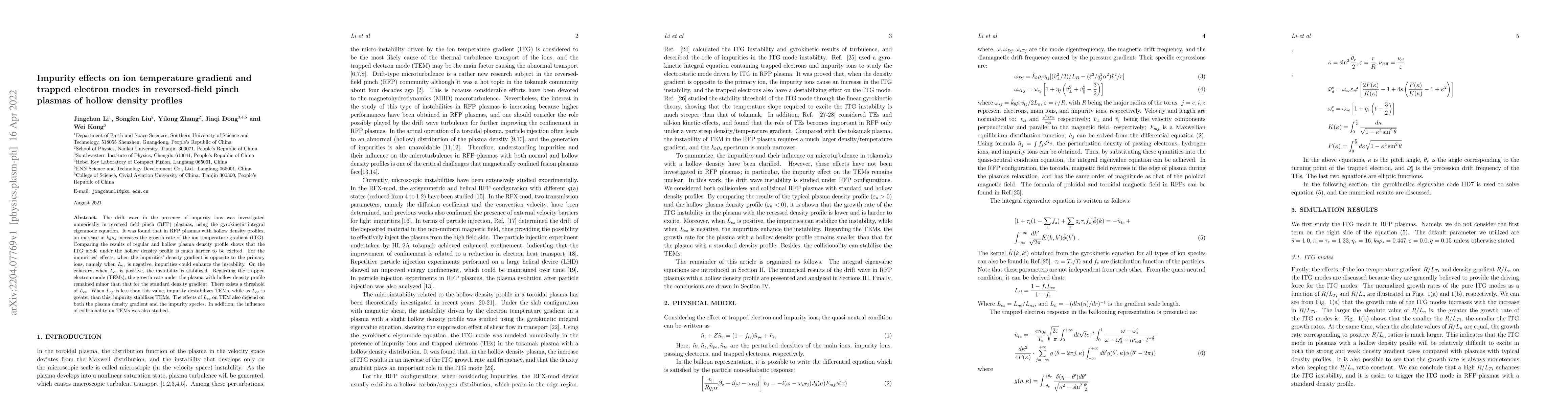 Thumbnail for Impact of impurities on drift wave instabilities in reversed-field pinch
  plasmas