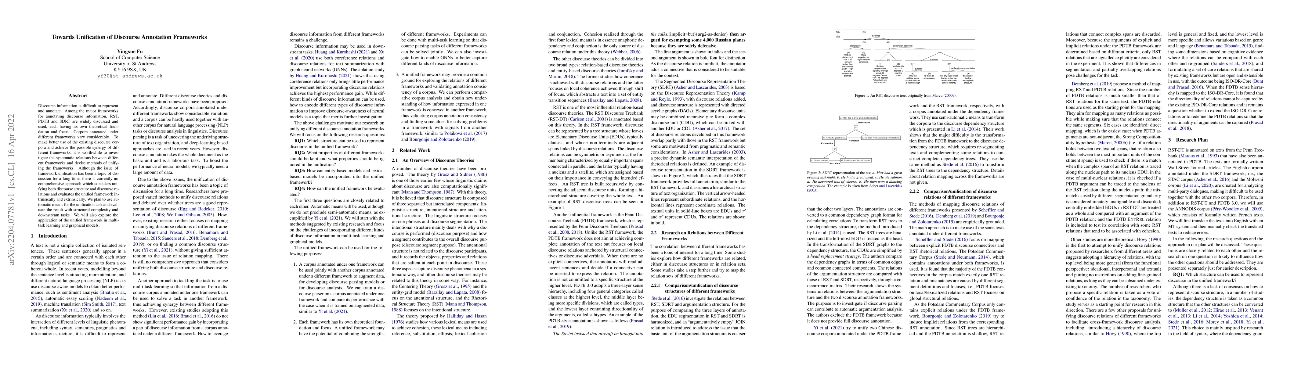 Thumbnail for Towards Unification of Discourse Annotation Frameworks