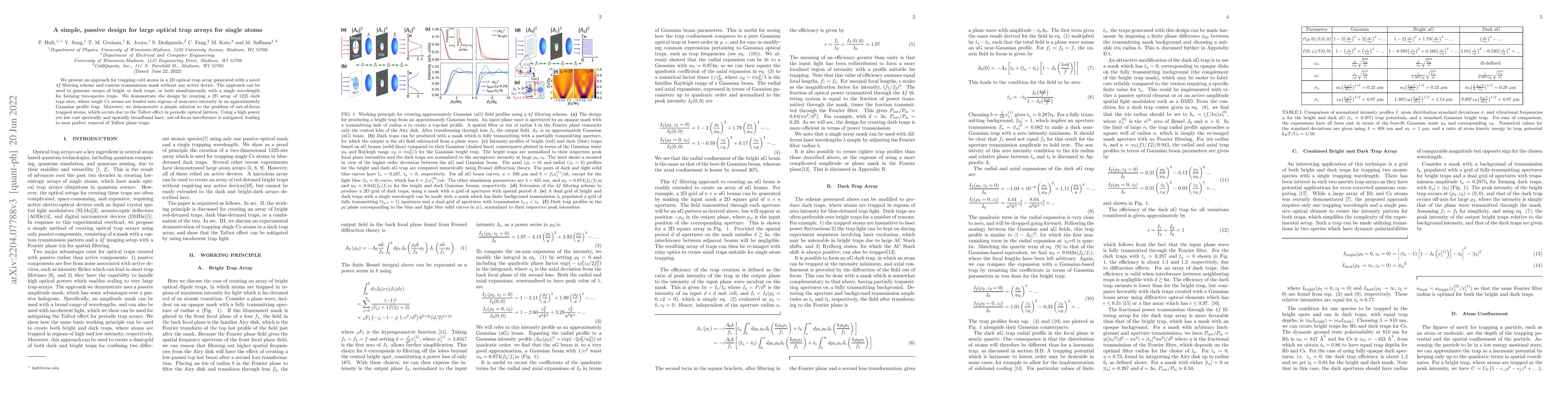 Thumbnail for A simple, passive design for large optical trap arrays for single atoms