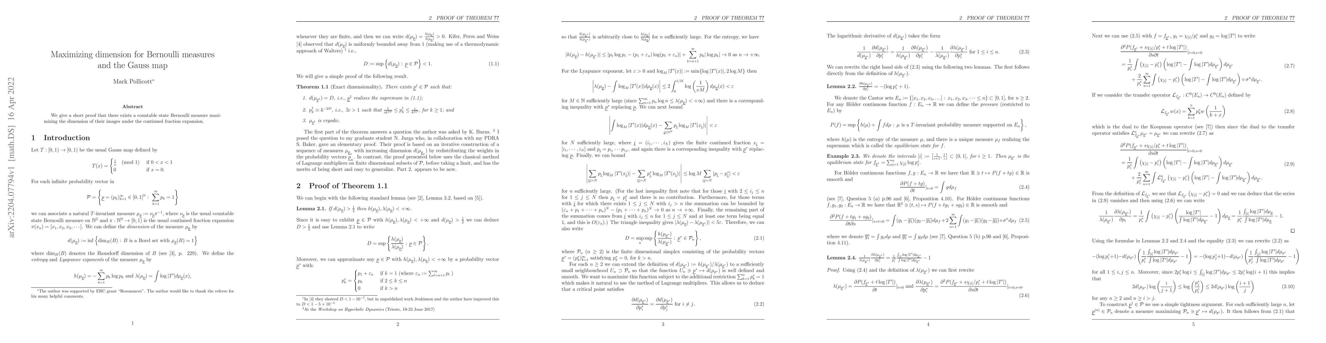 Thumbnail for Maximizing dimension for Bernoulli measures and the Gauss map
