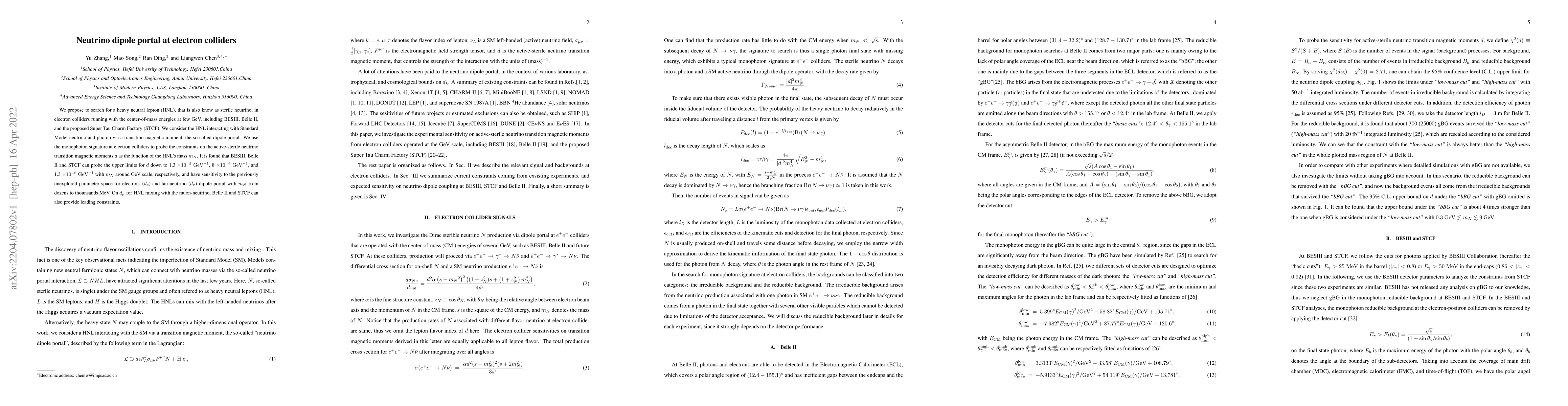 Thumbnail for Neutrino dipole portal at electron colliders