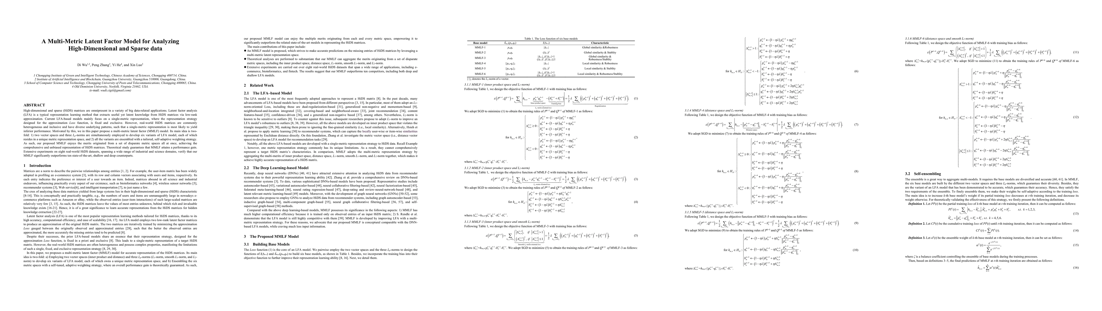 Thumbnail for A Multi-Metric Latent Factor Model for Analyzing High-Dimensional and
  Sparse data