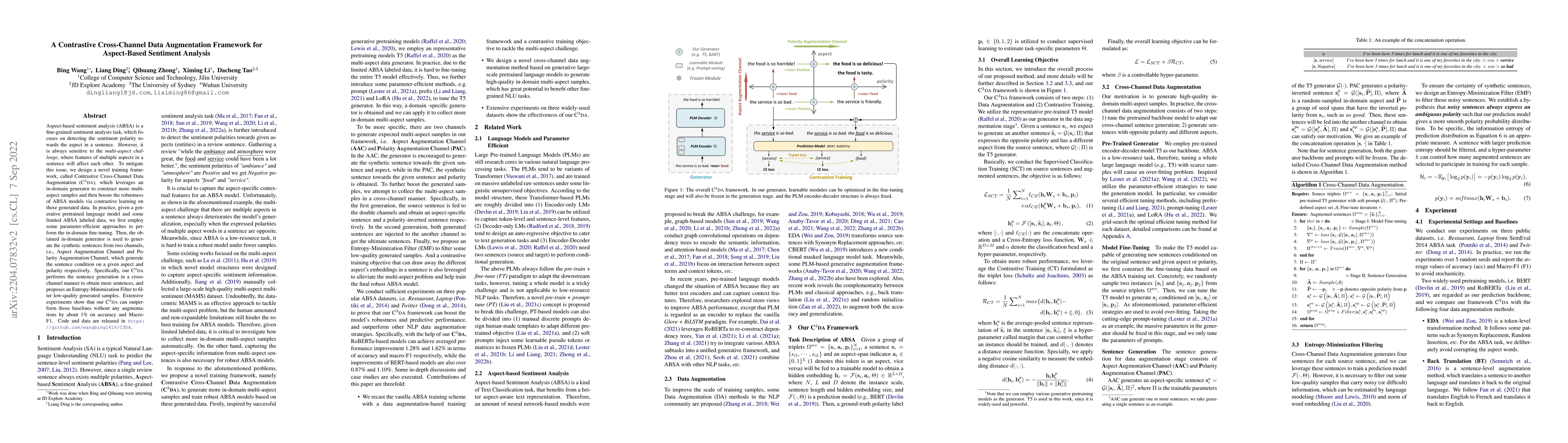 Thumbnail for A Contrastive Cross-Channel Data Augmentation Framework for Aspect-based
  Sentiment Analysis