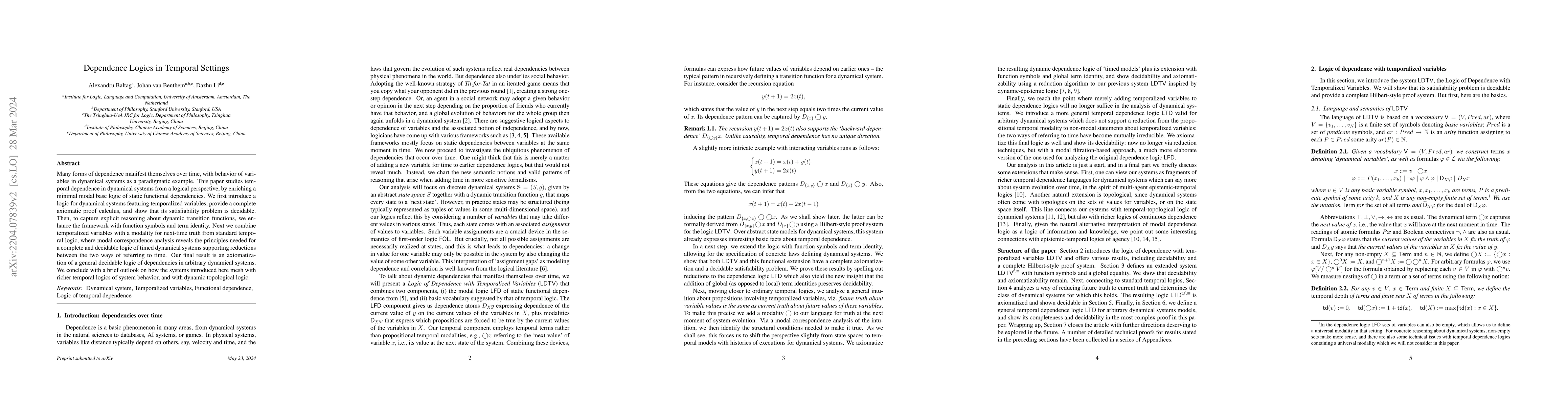 Thumbnail for Dependence Logics in Temporal Settings
