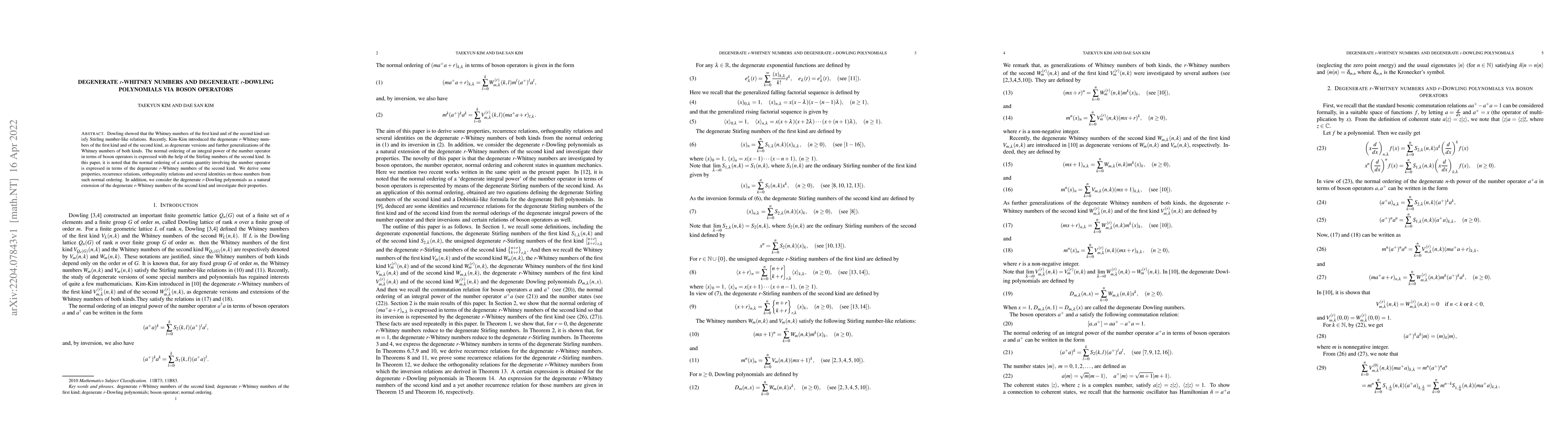 Thumbnail for Degenerate r-Whitney numbers and degenerate r-Dowling polynomials via
  Boson operators