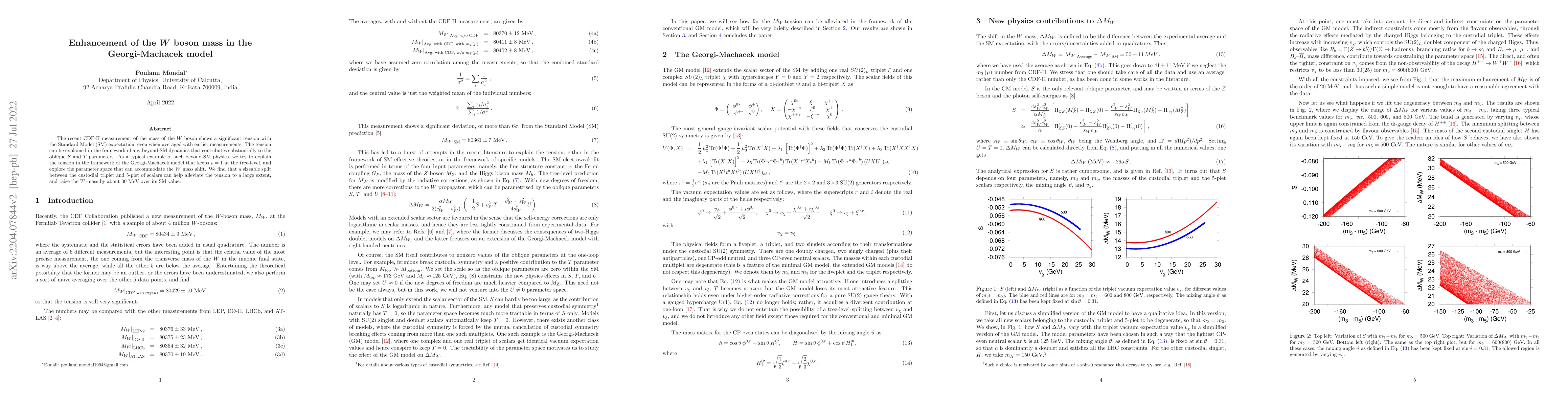 Thumbnail for Enhancement of the $\textbf{W}$ boson mass in the Georgi-Machacek model