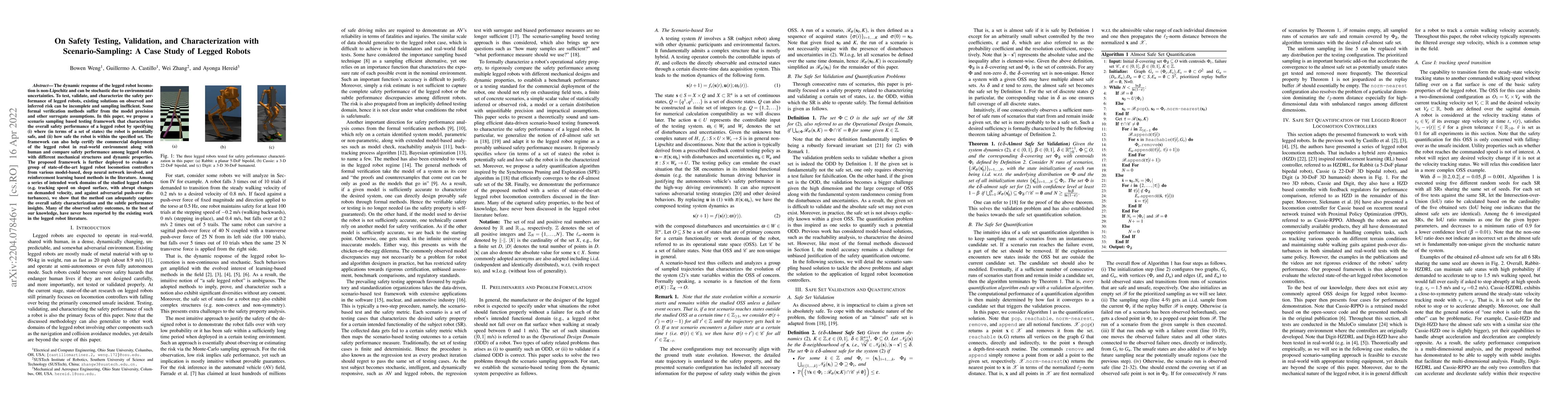 Thumbnail for On Safety Testing, Validation, and Characterization with
  Scenario-Sampling: A Case Study of Legged Robots