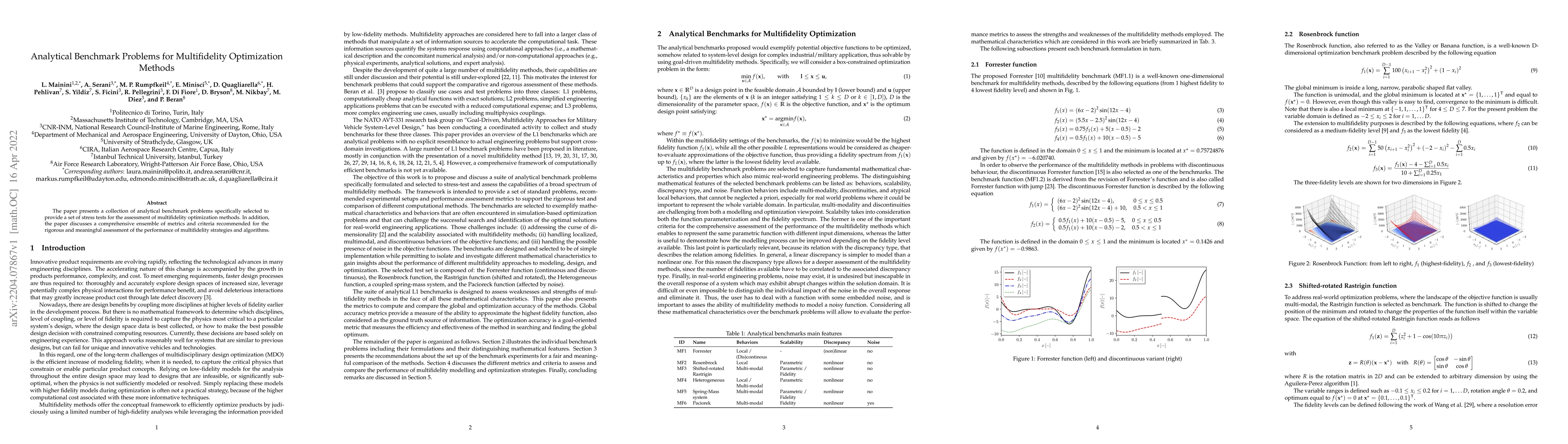 Thumbnail for Analytical Benchmark Problems for Multifidelity Optimization Methods