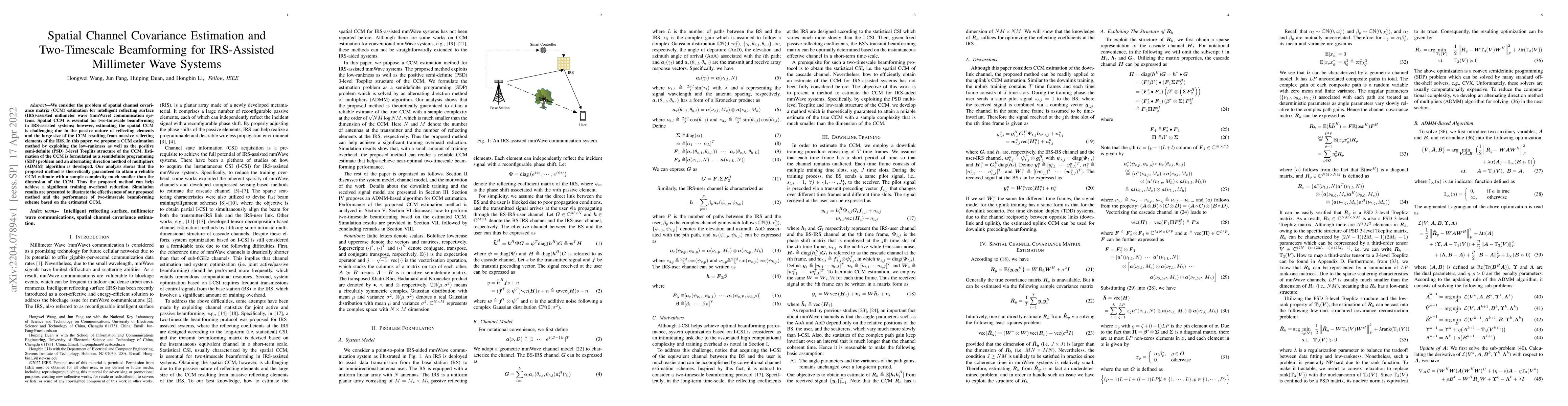 Thumbnail for Spatial Channel Covariance Estimation and Two-Timescale Beamforming for
  IRS-Assisted Millimeter Wave Systems