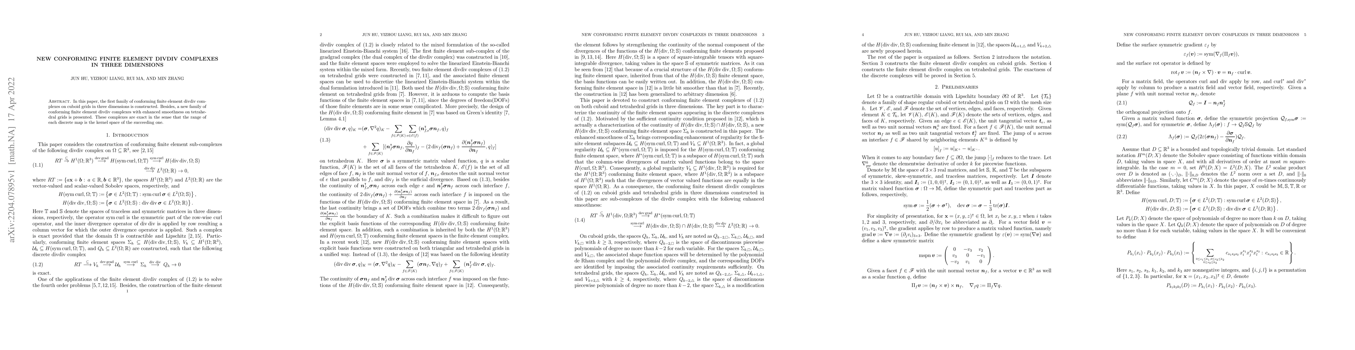 Thumbnail for New conforming finite element divdiv complexes in three dimensions