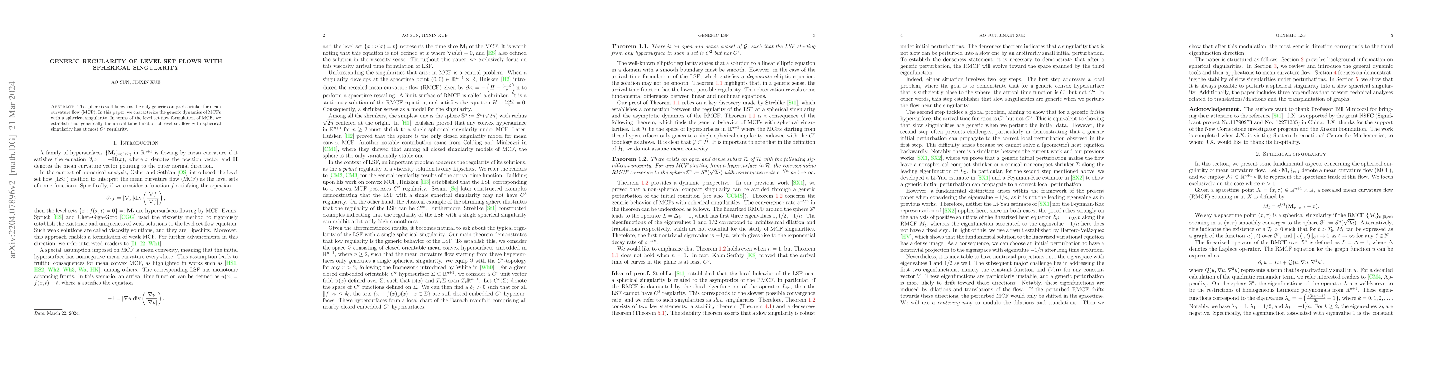 Thumbnail for Generic regularity of Level Set Flows with spherical singularity